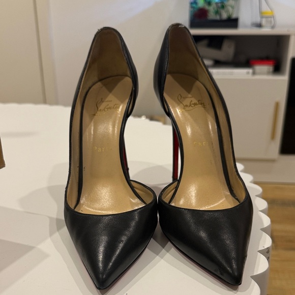 Christian Louboutin Shoes - Christian Louboutin Black Pointed Leather Stiletto Pumps with Red Soles